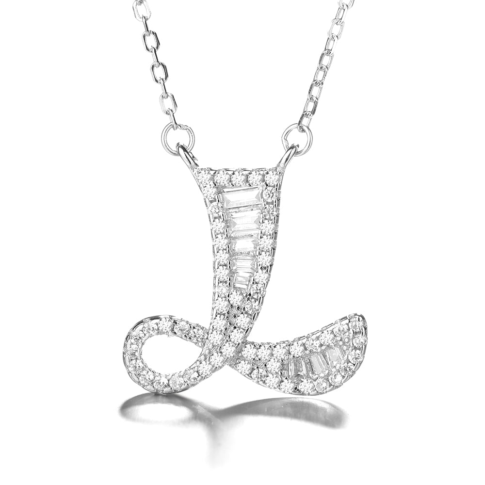 Sterling Silver Initial Pendant Necklace with Swarovski Crystal - The Avenue44
