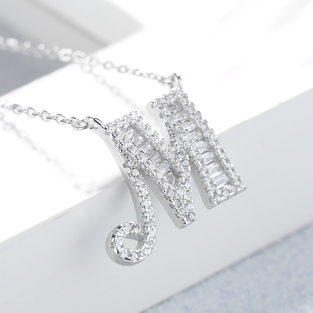 Sterling Silver Initial Pendant Necklace with Swarovski Crystal - The Avenue44