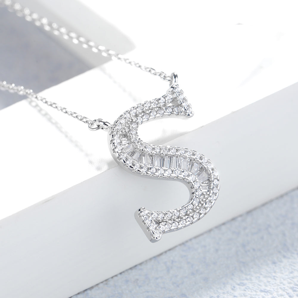 Sterling Silver Initial Pendant Necklace with Swarovski Crystal - The Avenue44