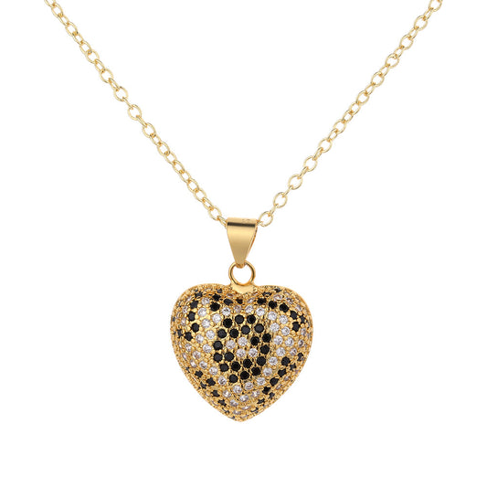 14K Gold Leopard Print Heart Necklace with Swarovski Crystals - The Avenue44