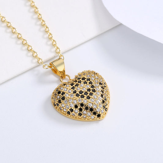 14K Gold Leopard Print Heart Necklace with Swarovski Crystals - The Avenue44