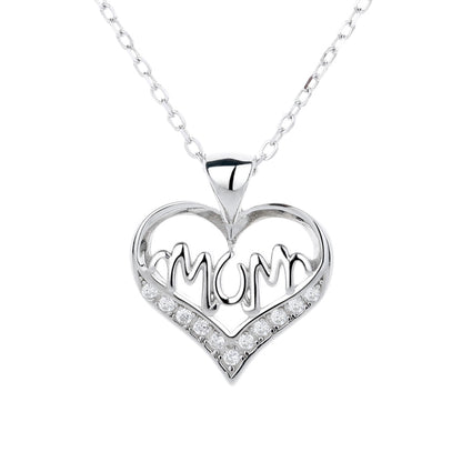 14K Gold or Sterling Silver MOM Heart Pendant Necklace with crystals from Swarovski - The Avenue44
