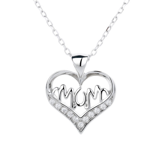 14K Gold or Sterling Silver MOM Heart Pendant Necklace with crystals from Swarovski - The Avenue44