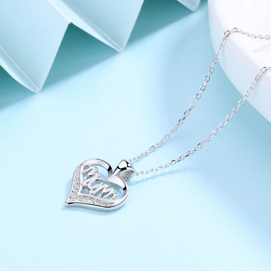 14K Gold or Sterling Silver MOM Heart Pendant Necklace with crystals from Swarovski - The Avenue44