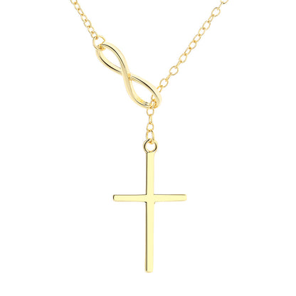 14K Gold Lariat Infinity Cross Pendant necklace - The Avenue44