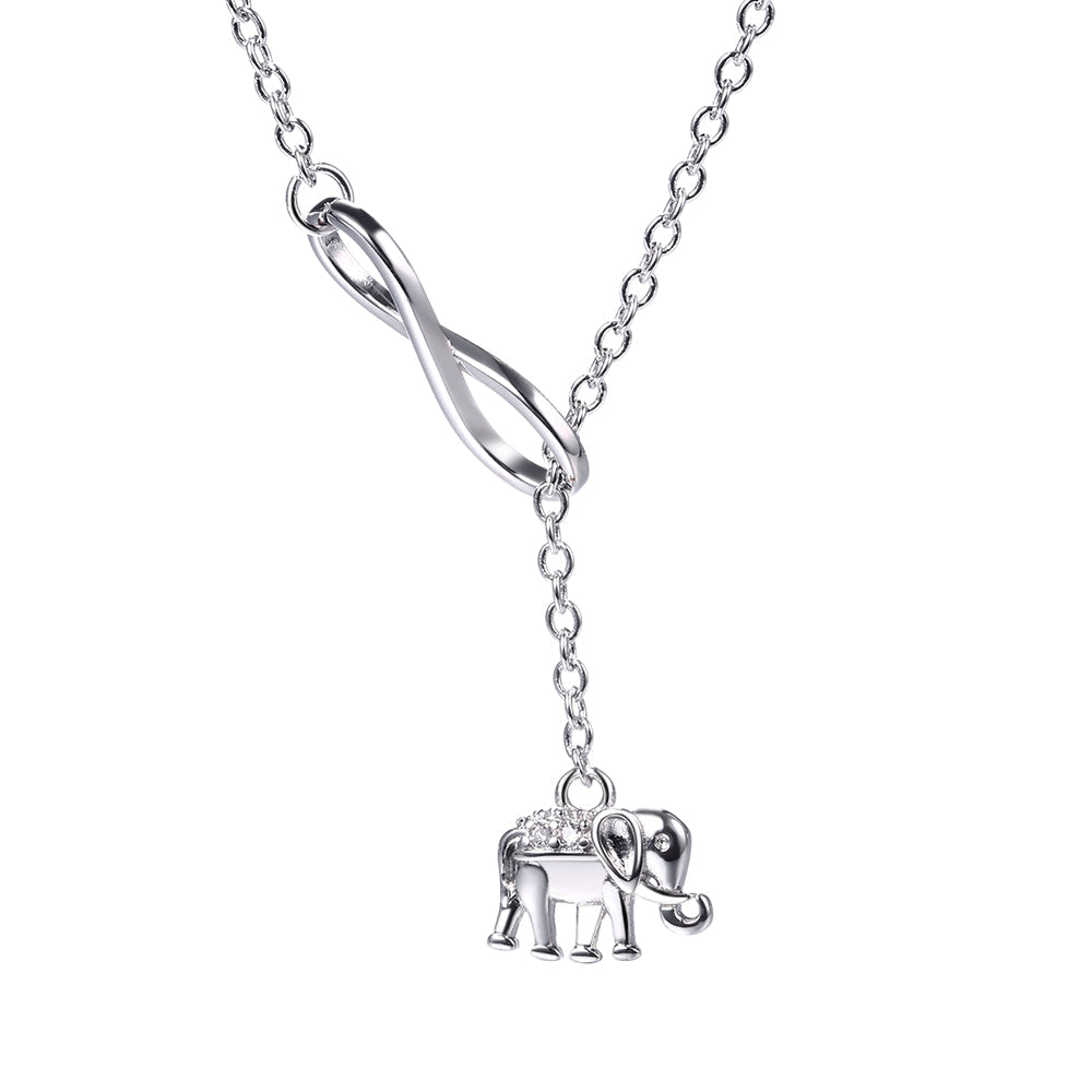 18K White Gold Infinity Elephant Lariat Pendant Necklace - The Avenue44