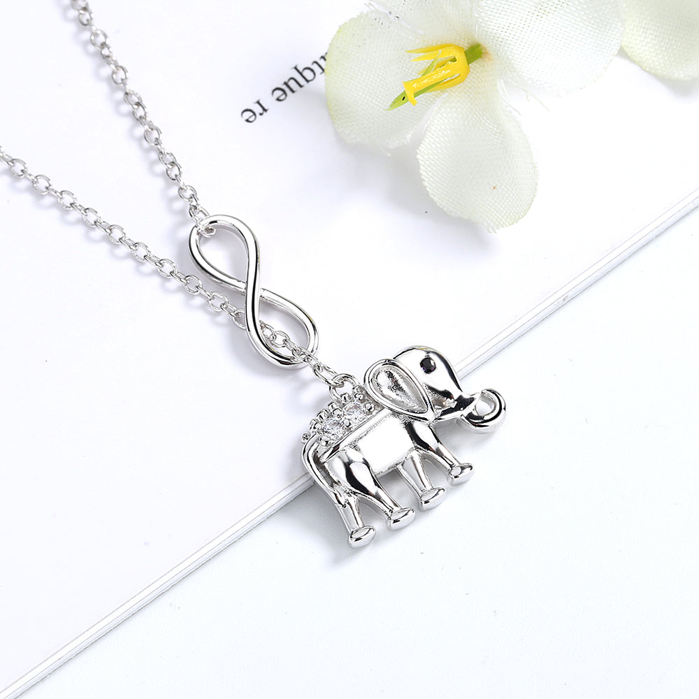 18K White Gold Infinity Elephant Lariat Pendant Necklace - The Avenue44