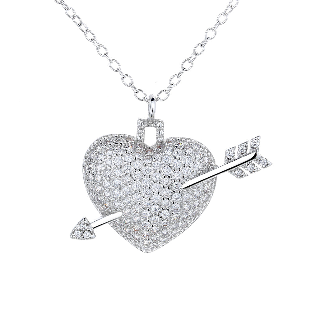 18K White Gold Plated Shot through the Heart with Crystals - The Avenue44