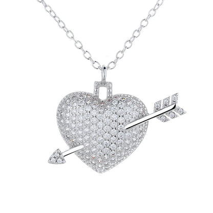 18K White Gold Plated Shot through the Heart with Crystals - The Avenue44