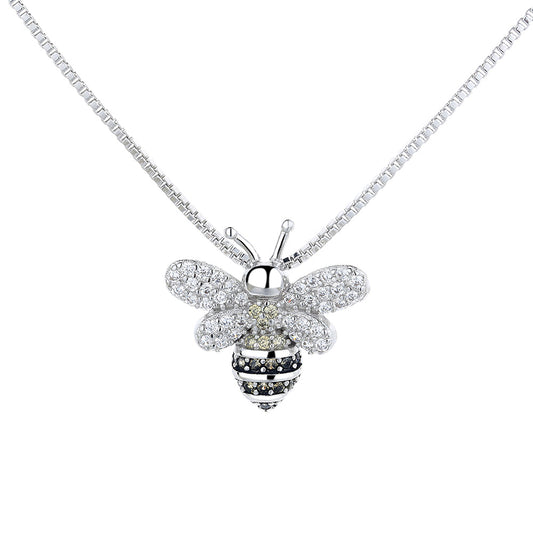 18K White Gold Bee Pendant Necklace with Crystals from Swarovski - The Avenue44