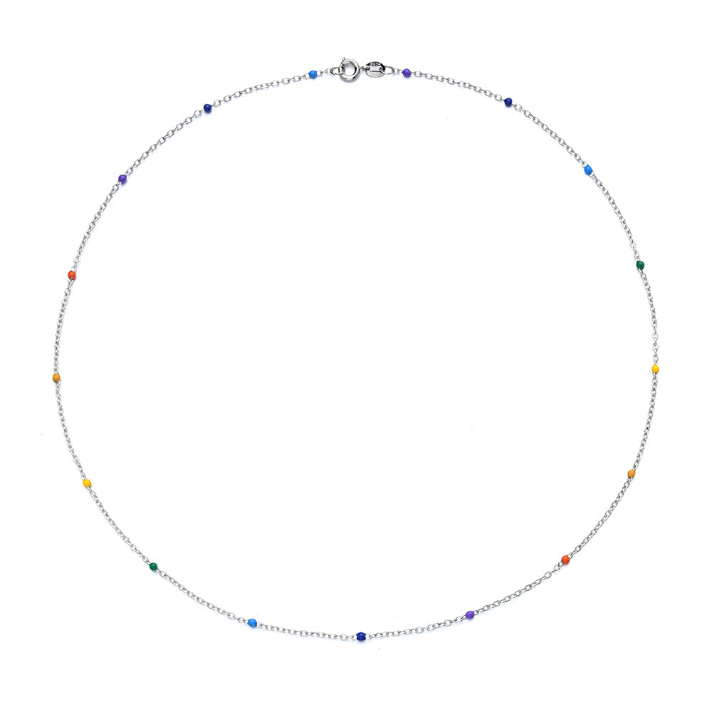 925 Sterling Silver 7 Genuine Chakra Stationary Necklace - The Avenue44