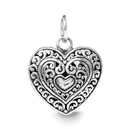 Sterling Silver and Leather Artisan Heart Pendant Necklace - The Avenue44