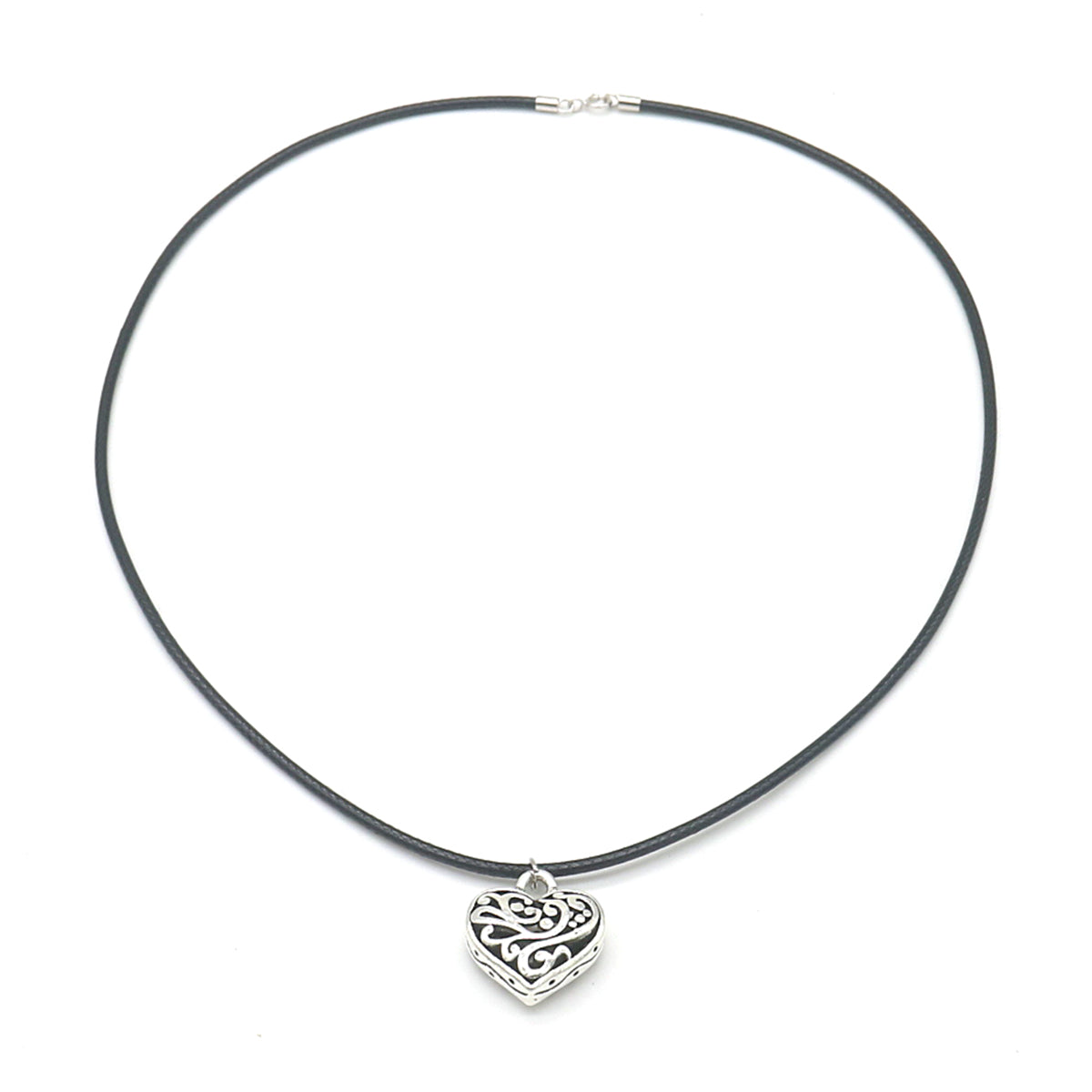 Sterling Silver and Leather Artisan Heart Pendant Necklace - The Avenue44