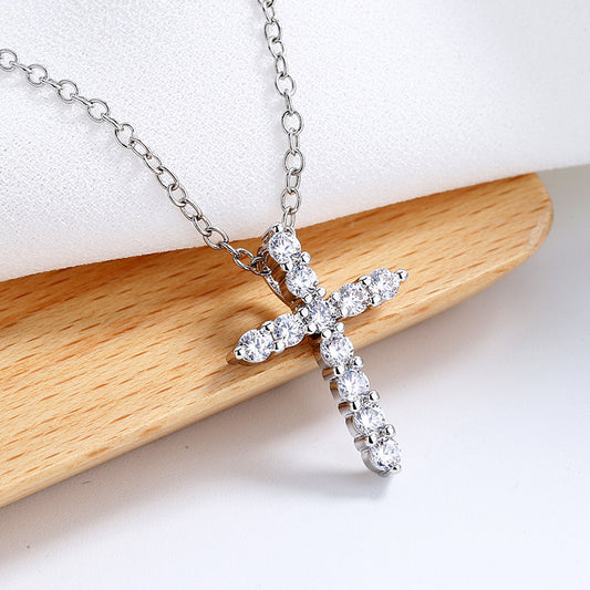 Sterling Silver Cross Necklace with crystals from Swarovski - The Avenue44