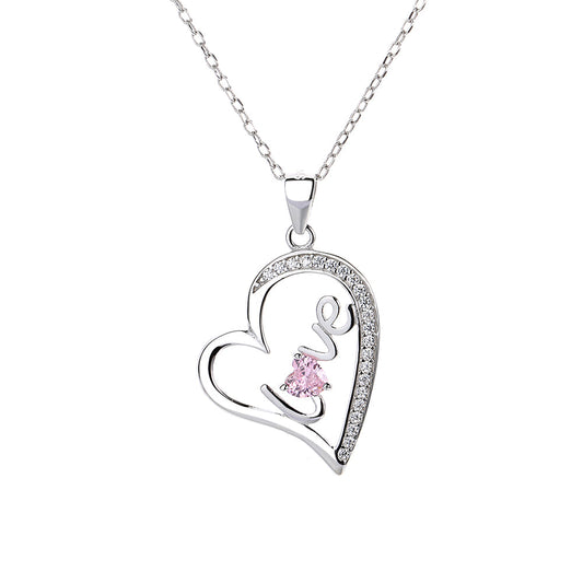 Sterling Silver Pink Sapphire Heart Love Pendant Necklace - The Avenue44