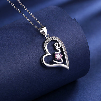 Sterling Silver Pink Sapphire Heart Love Pendant Necklace - The Avenue44