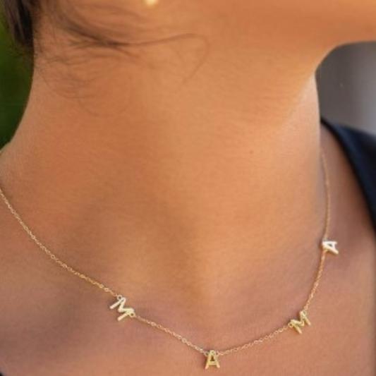 14K Gold Mama Bib Necklace - 14" - The Avenue44