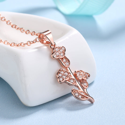 18k Rose And Sterling Silver Tulip Pendant Necklace with crystals - The Avenue44