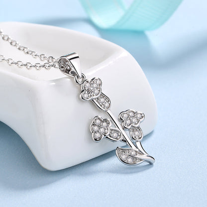 18k Rose And Sterling Silver Tulip Pendant Necklace with crystals - The Avenue44