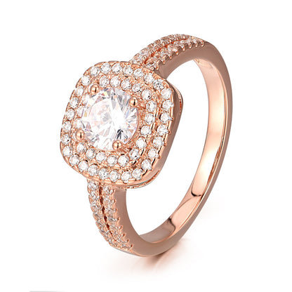 18k Rose Gold Halo Engagement Ring With Genuine Crystals - The Avenue44