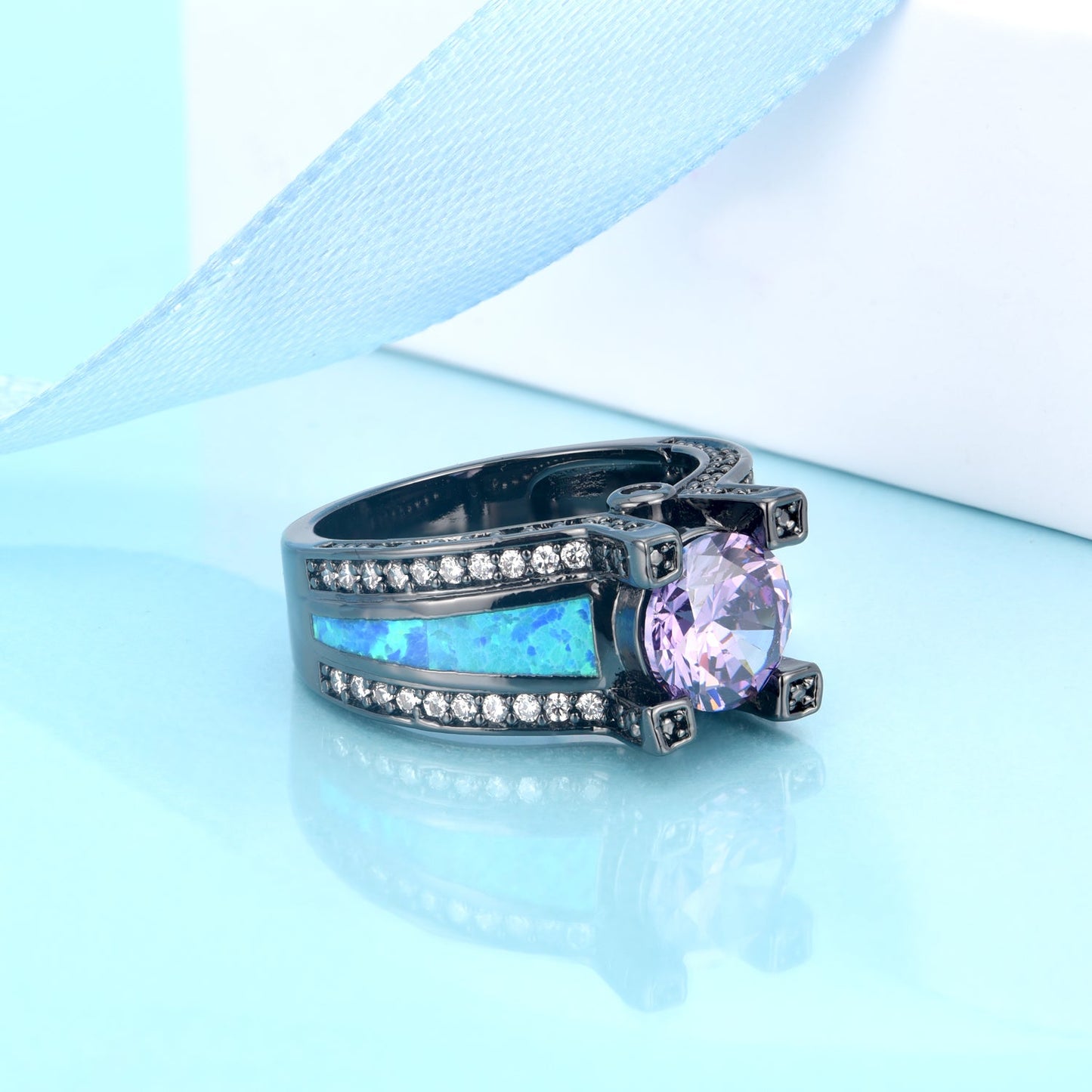 Purple Tanzanite and Fire Opal Black Ion Ring - The Avenue44