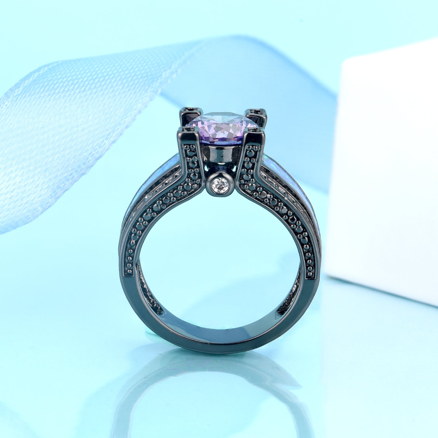 Purple Tanzanite and Fire Opal Black Ion Ring - The Avenue44
