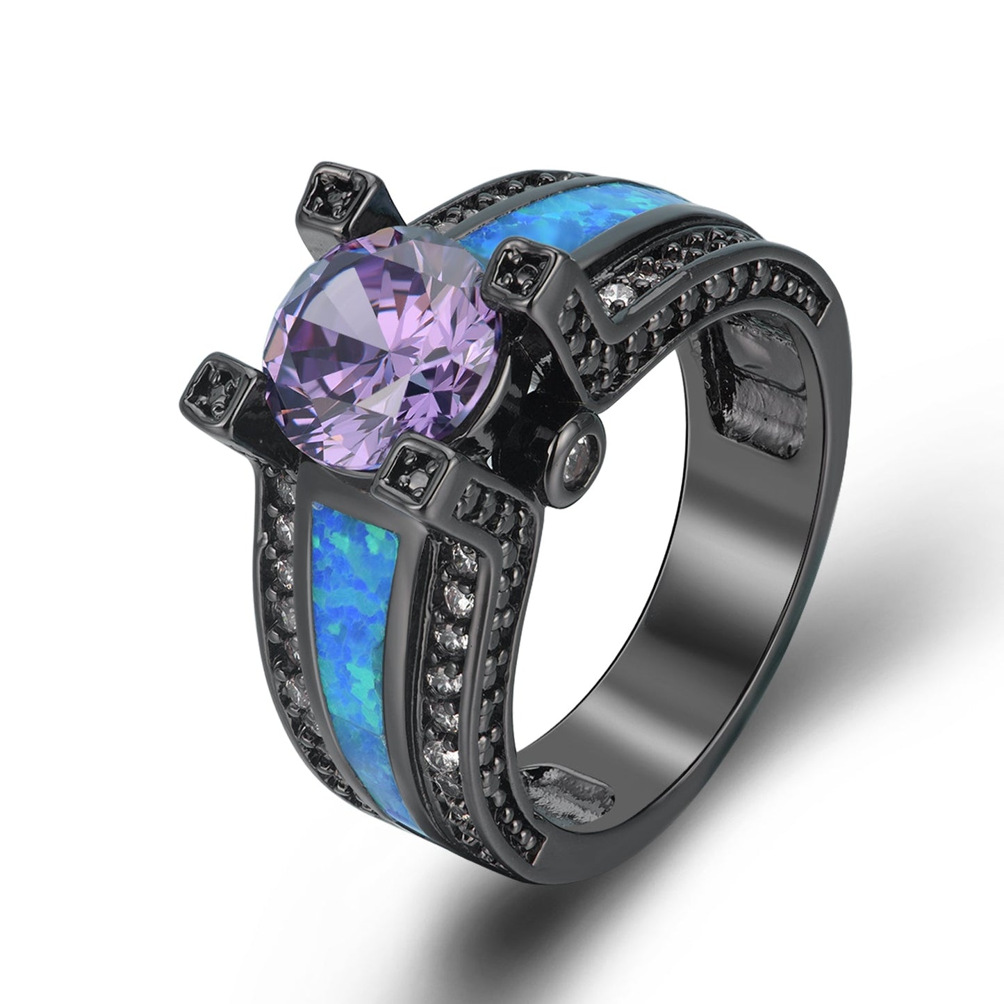 Purple Tanzanite and Fire Opal Black Ion Ring - The Avenue44