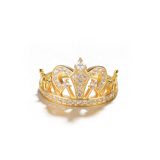 18K Gold over Sterling Silver Crystal Crown Royalty Ring - The Avenue44