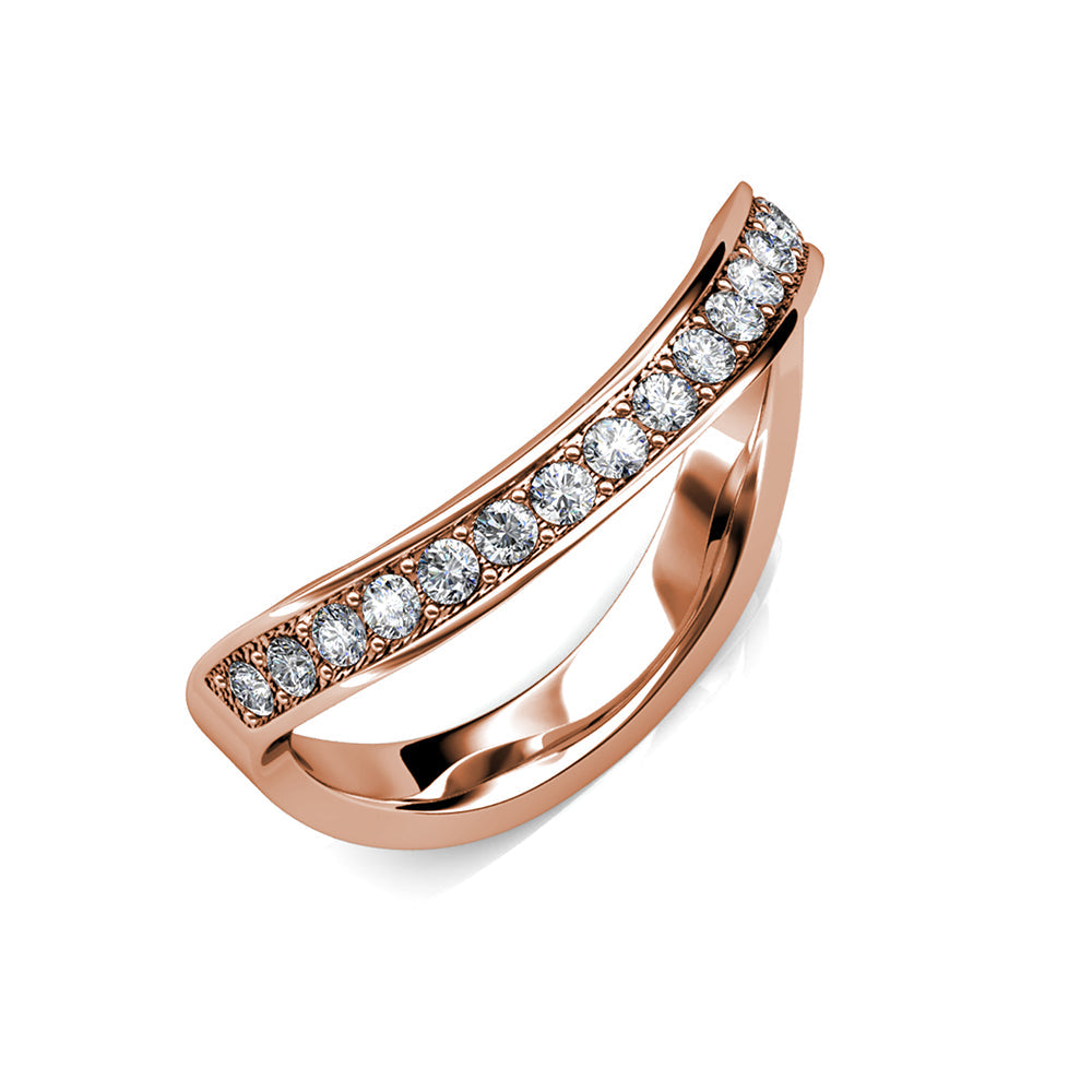 Ocean Wave Studded Swarovski Crystal Ring in 18K Rose Gold - The Avenue44