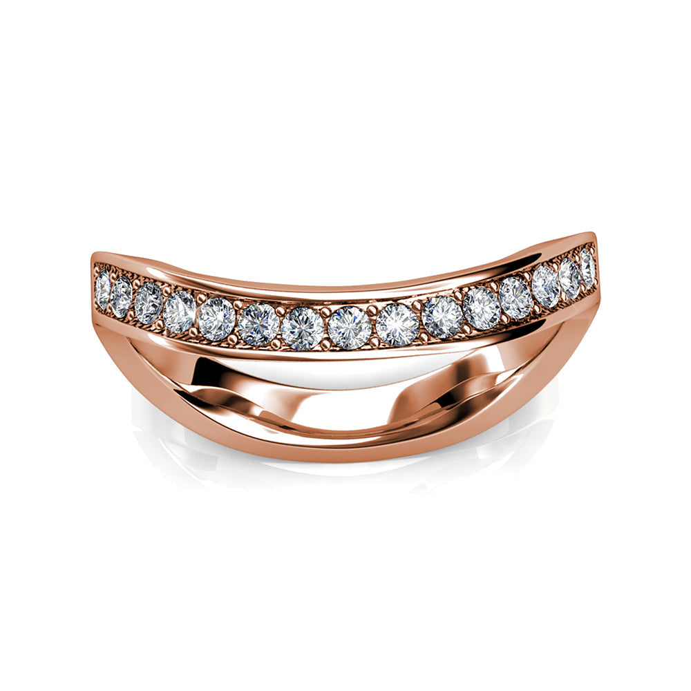 Ocean Wave Studded Swarovski Crystal Ring in 18K Rose Gold - The Avenue44