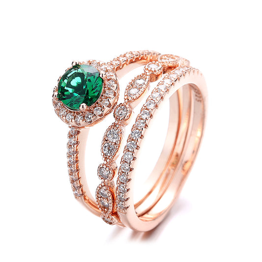 14k Rose Gold 3 Pair Stackable Ring with Genuine Crystals - The Avenue44