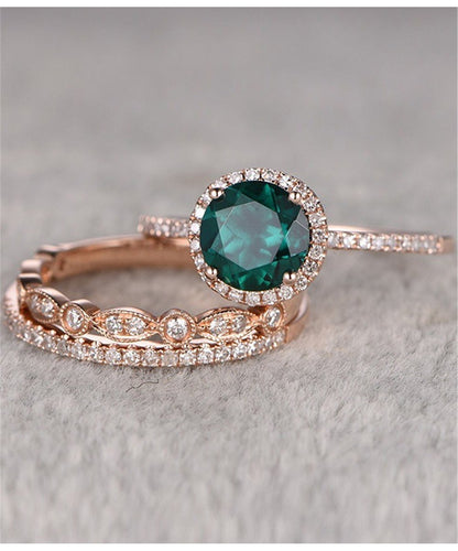 14k Rose Gold 3 Pair Stackable Ring with Genuine Crystals - The Avenue44