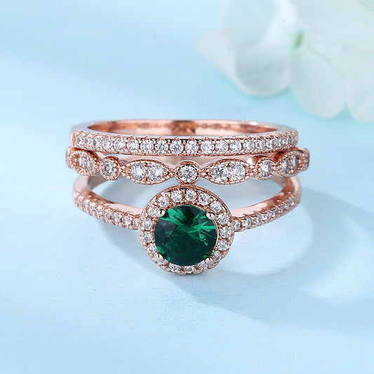14k Rose Gold 3 Pair Stackable Ring with Genuine Crystals - The Avenue44
