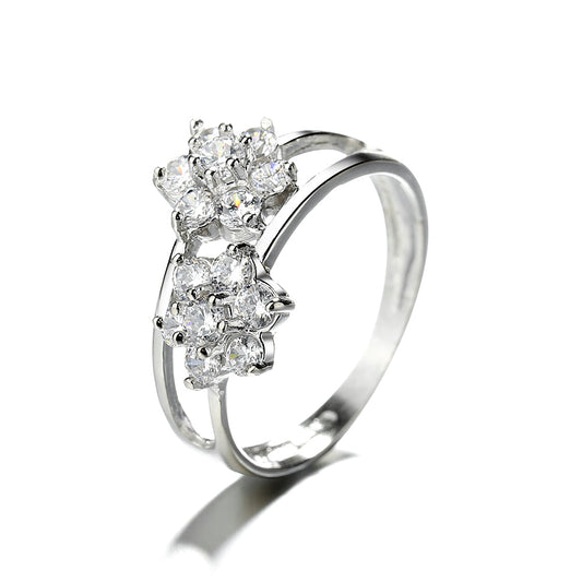 Sterling Silver Flower Ring With Swarovski Crystals - The Avenue44