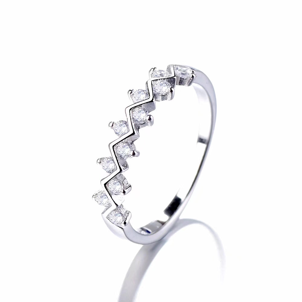 Sterling Silver Two Row Zig Zag Ring with Swarovski Crystals - The Avenue44