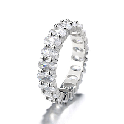 14 KT White Gold Plated Oval Cut Eternity Ring with Swarovski Crystals - The Avenue44