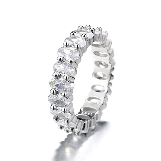 14 KT White Gold Plated Oval Cut Eternity Ring with Swarovski Crystals - The Avenue44