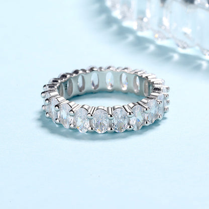 14 KT White Gold Plated Oval Cut Eternity Ring with Swarovski Crystals - The Avenue44