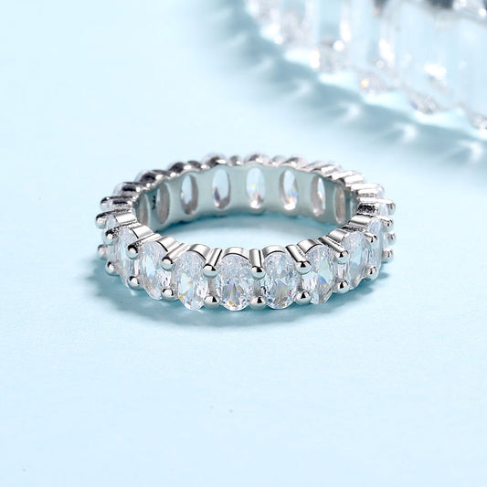 14 KT White Gold Plated Oval Cut Eternity Ring with Swarovski Crystals - The Avenue44