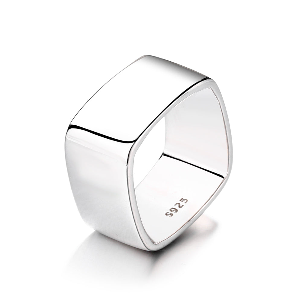 Sterling Silver Square High Polish or Square Hammered Ring - The Avenue44
