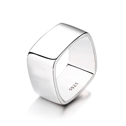 Sterling Silver Square High Polish or Square Hammered Ring - The Avenue44