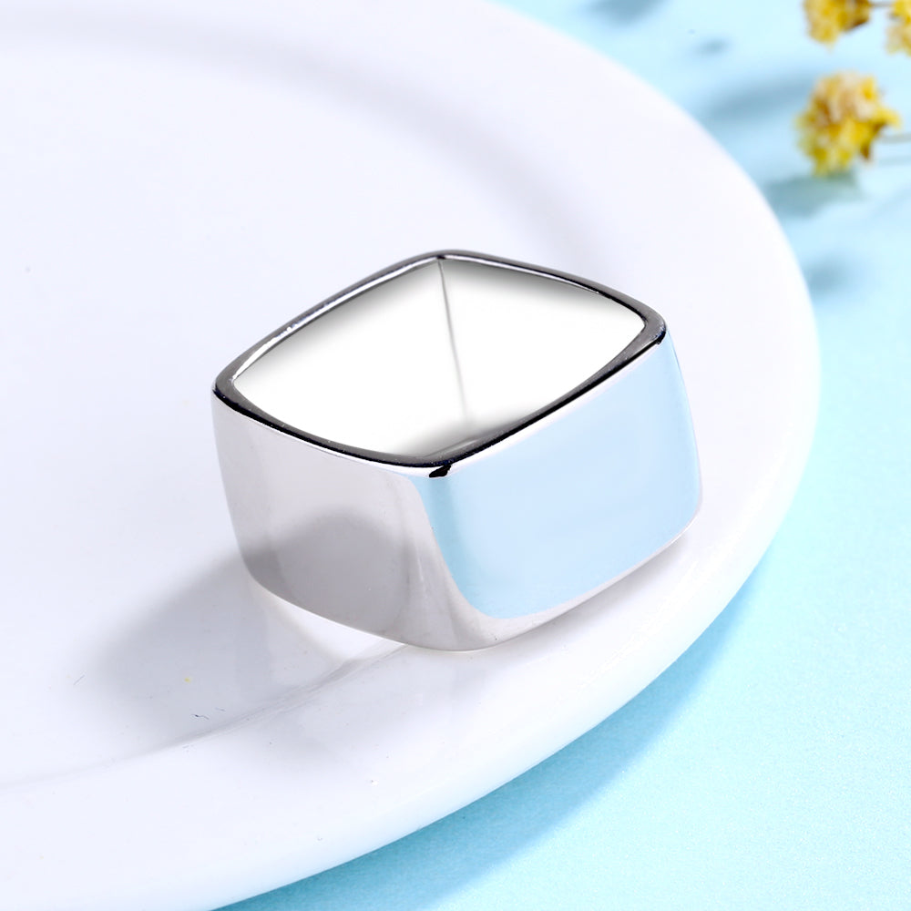 Sterling Silver Square High Polish or Square Hammered Ring - The Avenue44