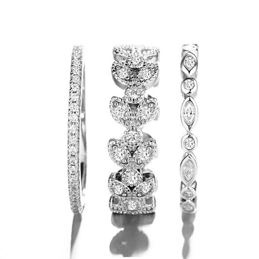 Three-Piece Marquise Cut Leaf Ring Set With Crystals from Swarovski - The Avenue44