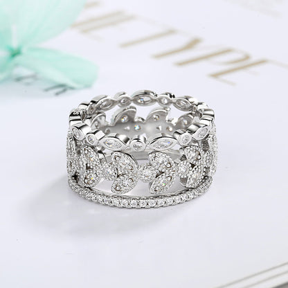 Three-Piece Marquise Cut Leaf Ring Set With Crystals from Swarovski - The Avenue44