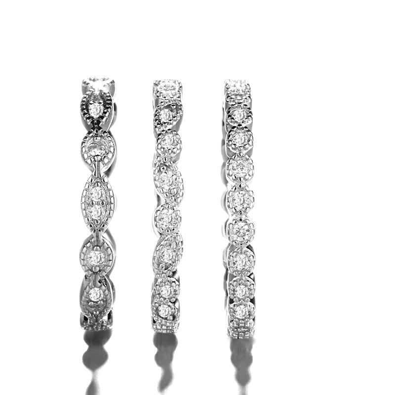 18K White Gold Milgrain Eternity Band Set with Swarovski - The Avenue44