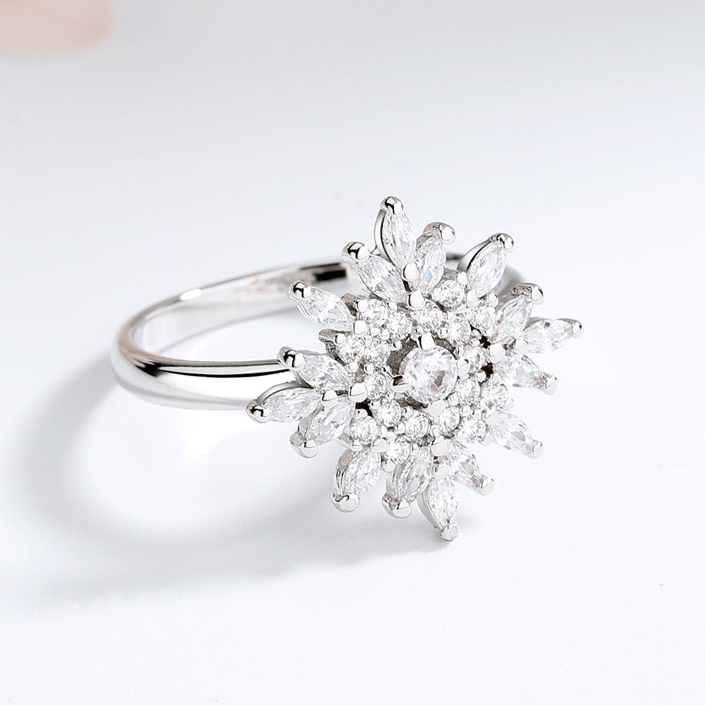Sterling Silver Sunburst Marquise Ring With Swarovski Crystals - The Avenue44