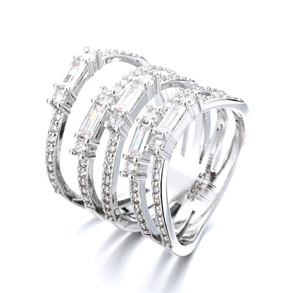 14K Gold Five-Row Ring With Swarovski Crystals - The Avenue44