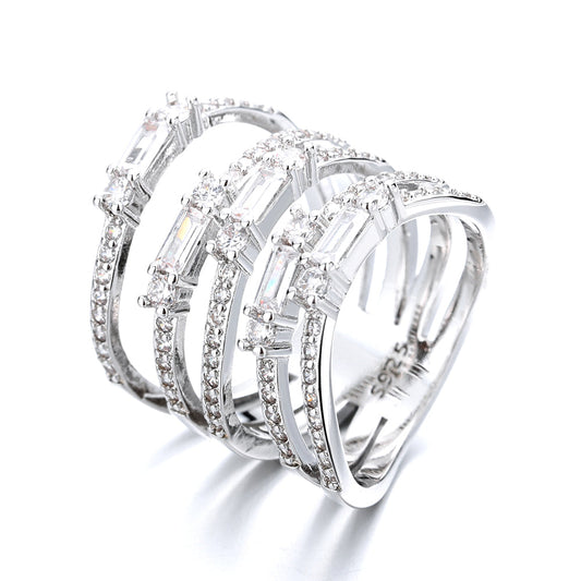 14K Gold Five-Row Ring With Swarovski Crystals - The Avenue44