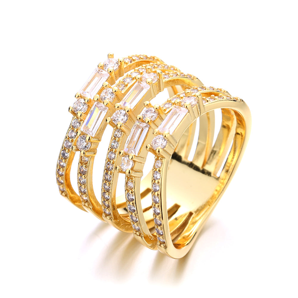 14K Gold Five-Row Ring With Swarovski Crystals - The Avenue44