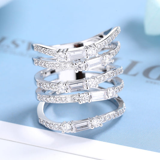 14K Gold Five-Row Ring With Swarovski Crystals - The Avenue44